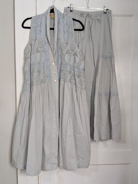 April Cornell 2 Piece Dress & Pants Set Women's XS Gray Boho Cottagecore Outfit